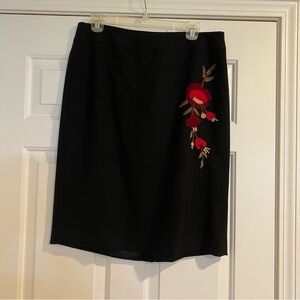 Ann Taylor Loft Black with Flower Embroidery Skirt